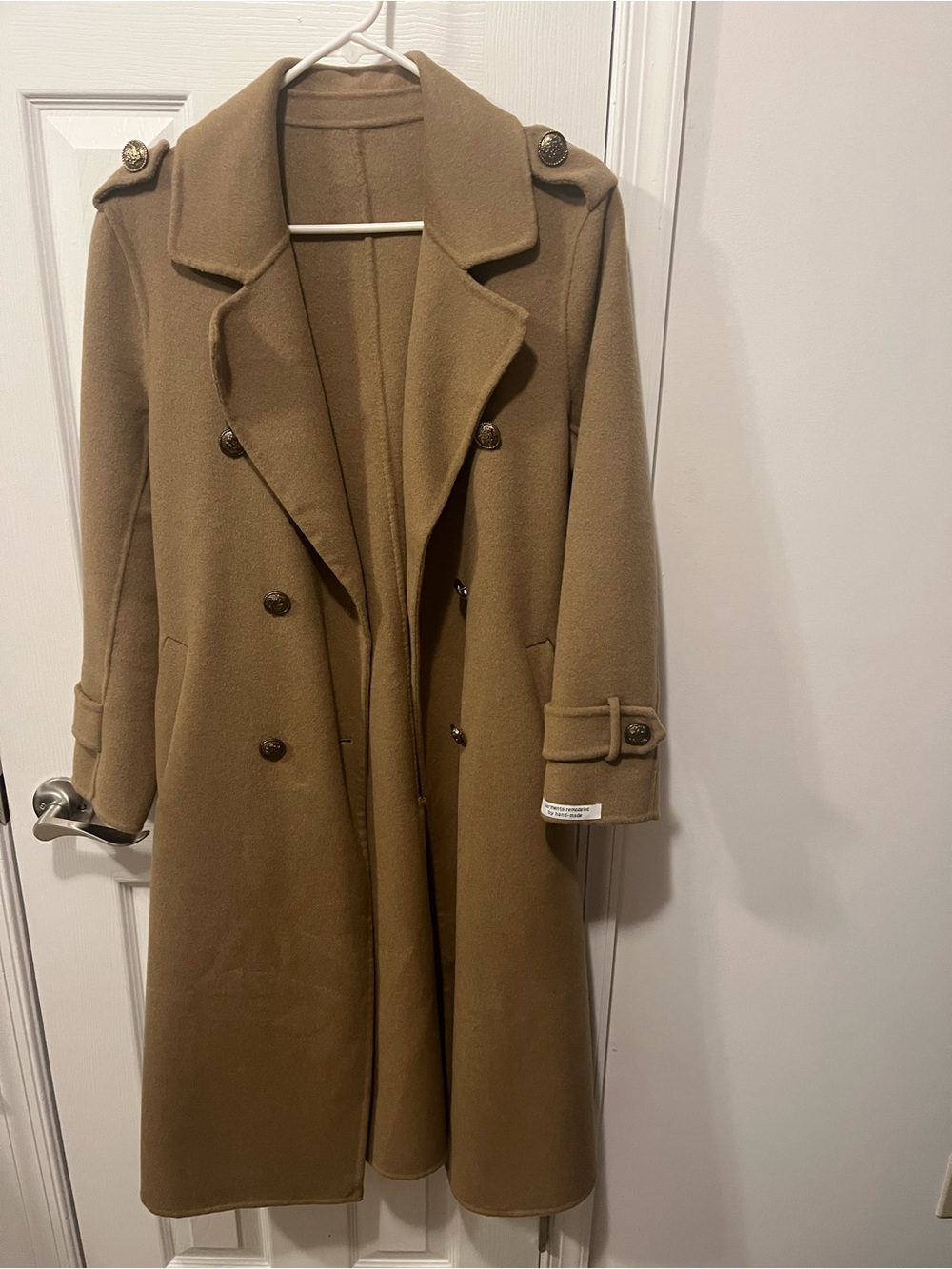 Womens Long Double-Breasted Wool Coat - Camel
